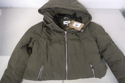 Lot 1149 - Ladies DKNY long hooded parka coat in green...