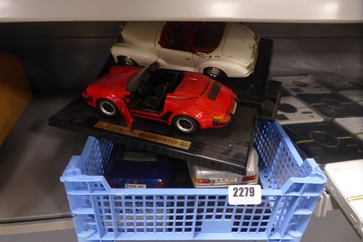 Lot 2279 - Box containing various diecast sports cars on...
