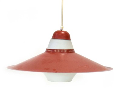 Lot 476 - A 1970's Danish red enamelled ceiling light...