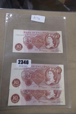 Lot 2346 - 3 pre-decimal ten shilling bank notes with...