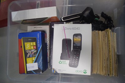 Lot 2388 - Box containing mobile phones, postcards etc.