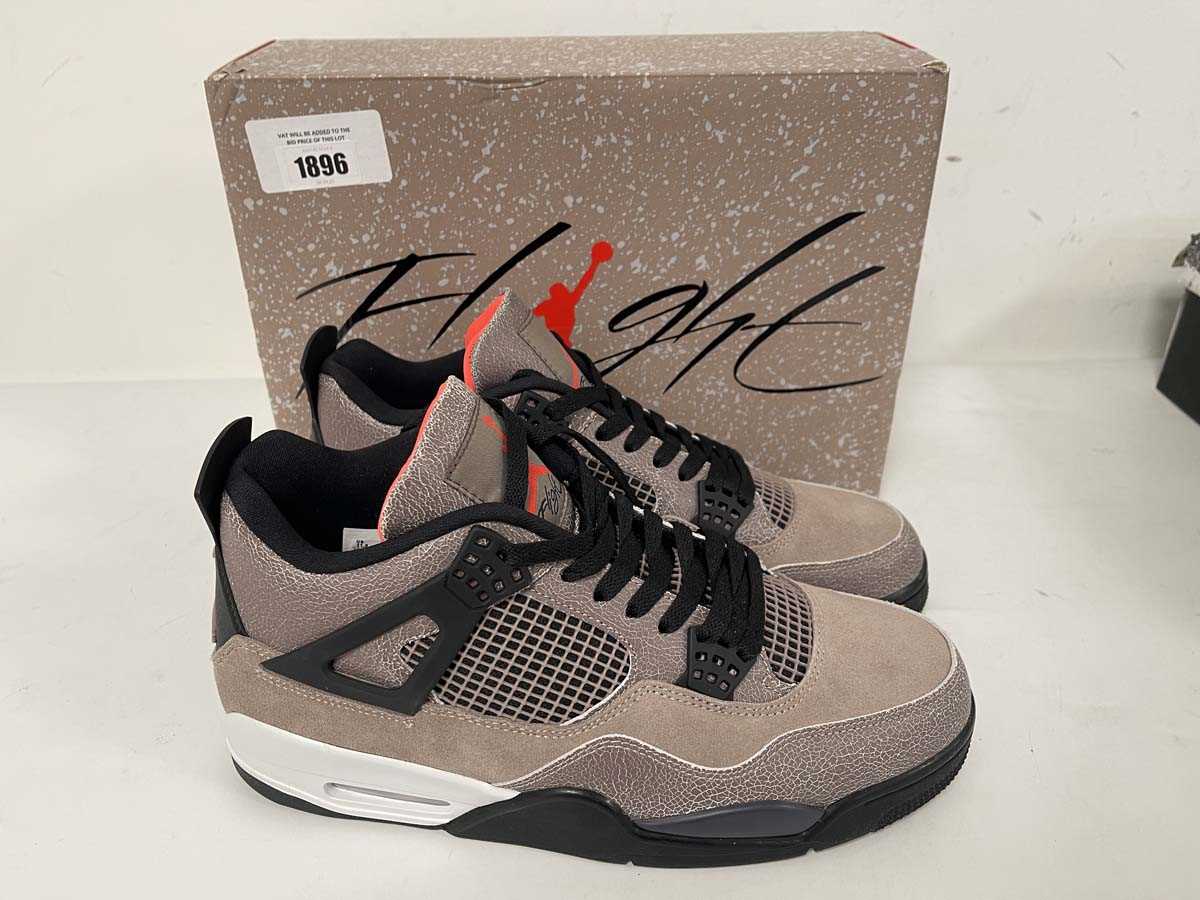 Lot 1896 - Nike air jordan 4 retro trainers in taupe size...