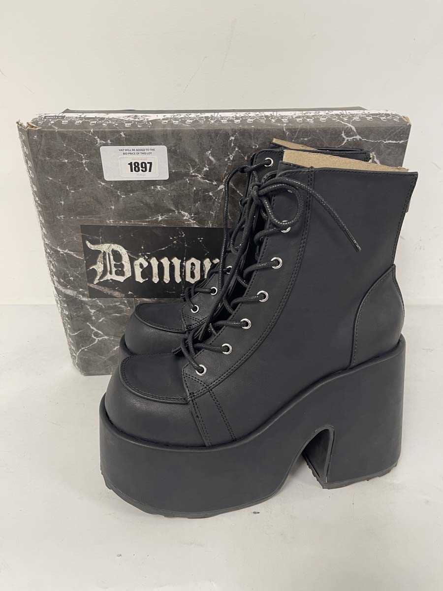 Lot 1897 - Demonia Cult vegan leather platform boots in...