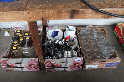 Lot 764 - 3 trays of glassware, cutlery and small tea...