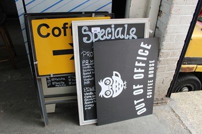 Lot 842 - Wooden A frame, 2 metal A frames and 2 chalk...