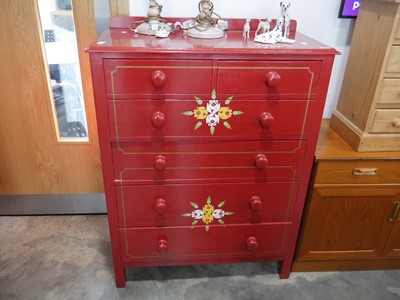 Lot 1106 - Red painted chest of 2 over 4 drawers with...