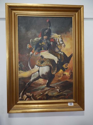 Lot 1111 - Gilt framed oil on canvas of a soldier on...