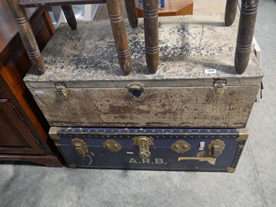 Lot 1129 - 2 various trunks; 1 blue with initials A.R.B...