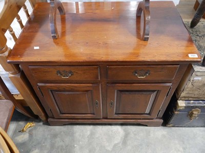 Lot 1131 - Dark oak finish cupboard with 2 upper drawers