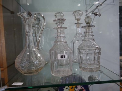 Lot 1165 - 6 cut glass decanters and wine jugs with stoppers
