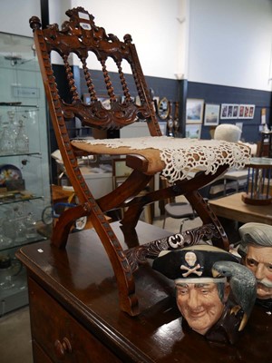 Lot 1175 - Ornate mahogany framed folding chair with...