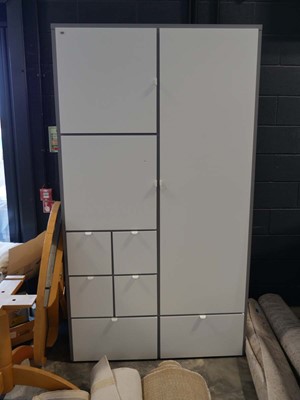 Lot 1187 - Modern grey finish wardrobe system with white...