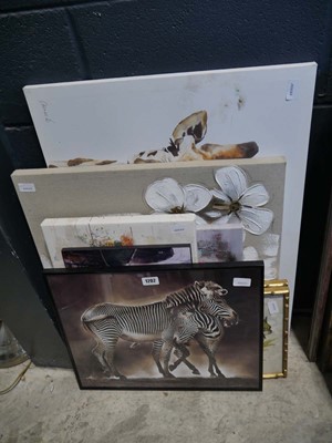 Lot 1202 - Collection of mostly abstract canvas art,...