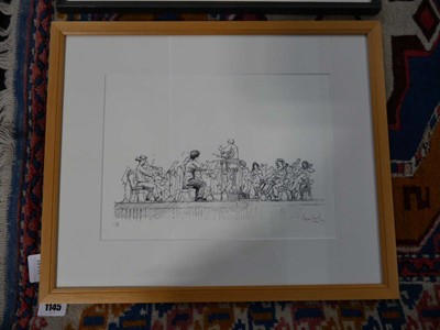 Lot 1209 - Framed, glazed and mounted sketch of men...