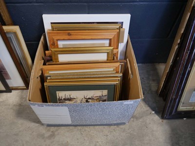 Lot 1228 - Box of various pictures incl. Lowry prints,...
