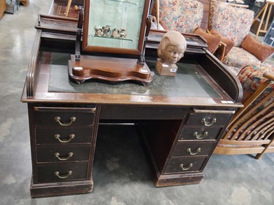 Lot 1112 - Mahogany roll top twin pedestal office desk...