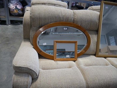 Lot 1232 - Oval bevelled mirror in yew inlaid frame with...