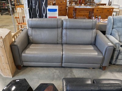Lot 1155 - Grey leather upholstered electric reclining sofa