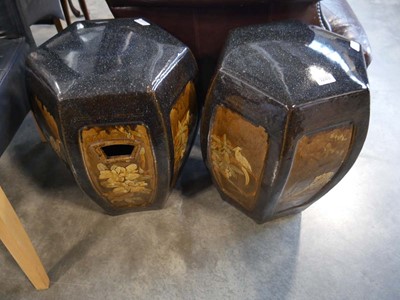 Lot 1249 - Pair of glazed ceramic stools