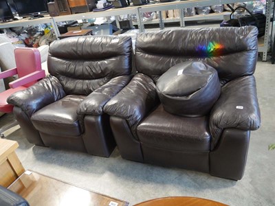 Lot 1254 - Pair of brown leather upholstered armchairs...