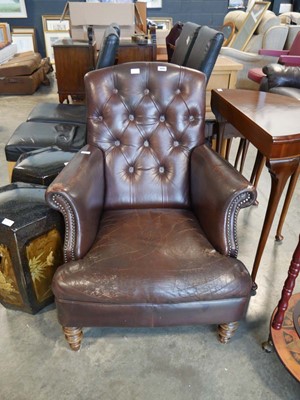 Lot 1277 - Brown leather upholstered button back open...