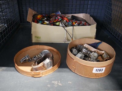 Lot 1283 - Small cylindrical box of wristwatches with...