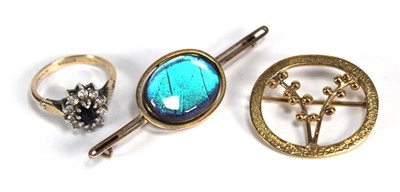 Lot 707 - A 9ct yellow gold bar brooch with butterfly...