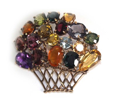 Lot 748 - A yellow metal brooch of basket design set...