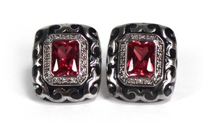 Lot 749 - A pair of Belle Étoile silver and black enamel...