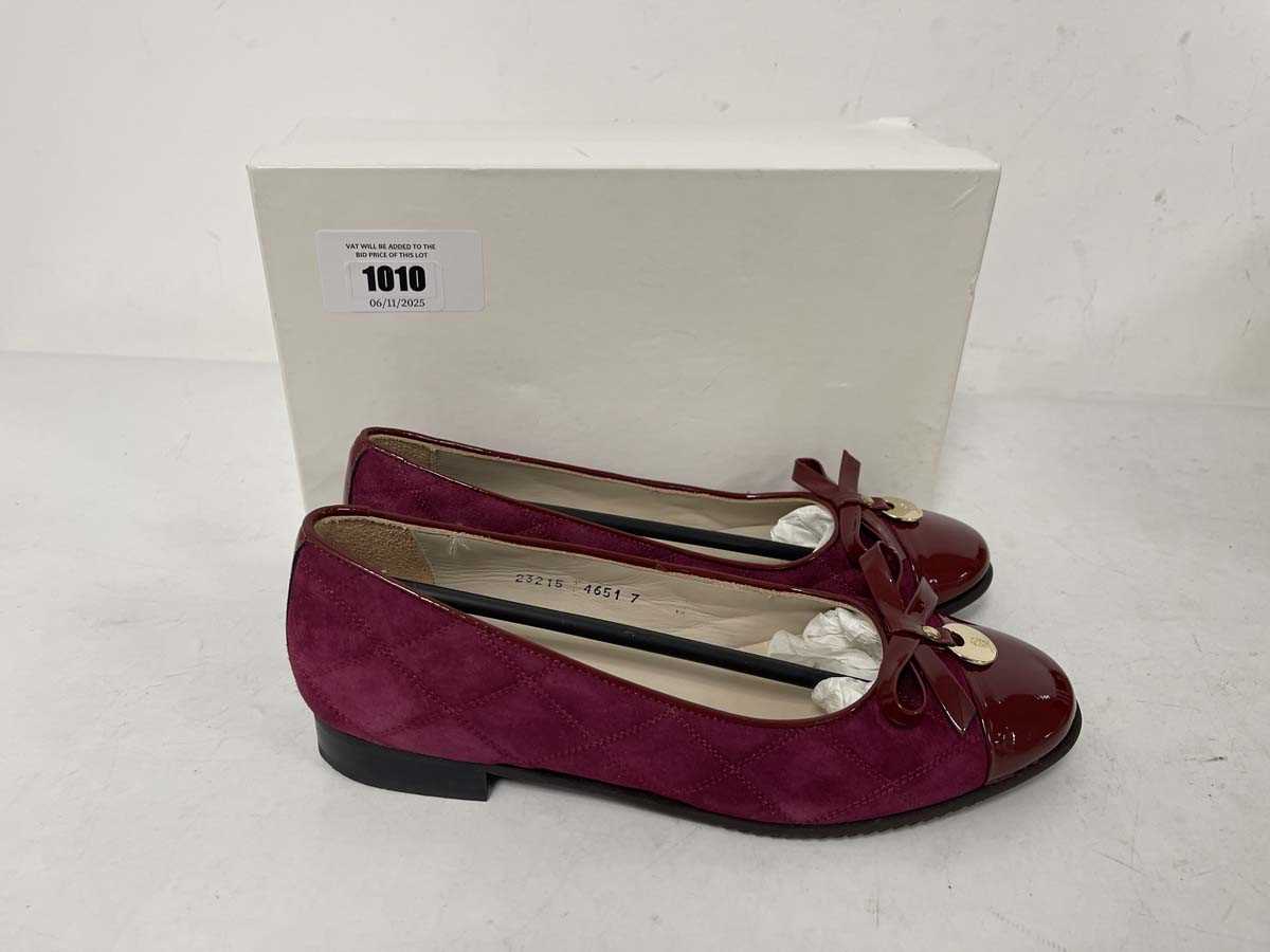 Lot 1010 - House of Bruar patent guinda ballet pump shoes...