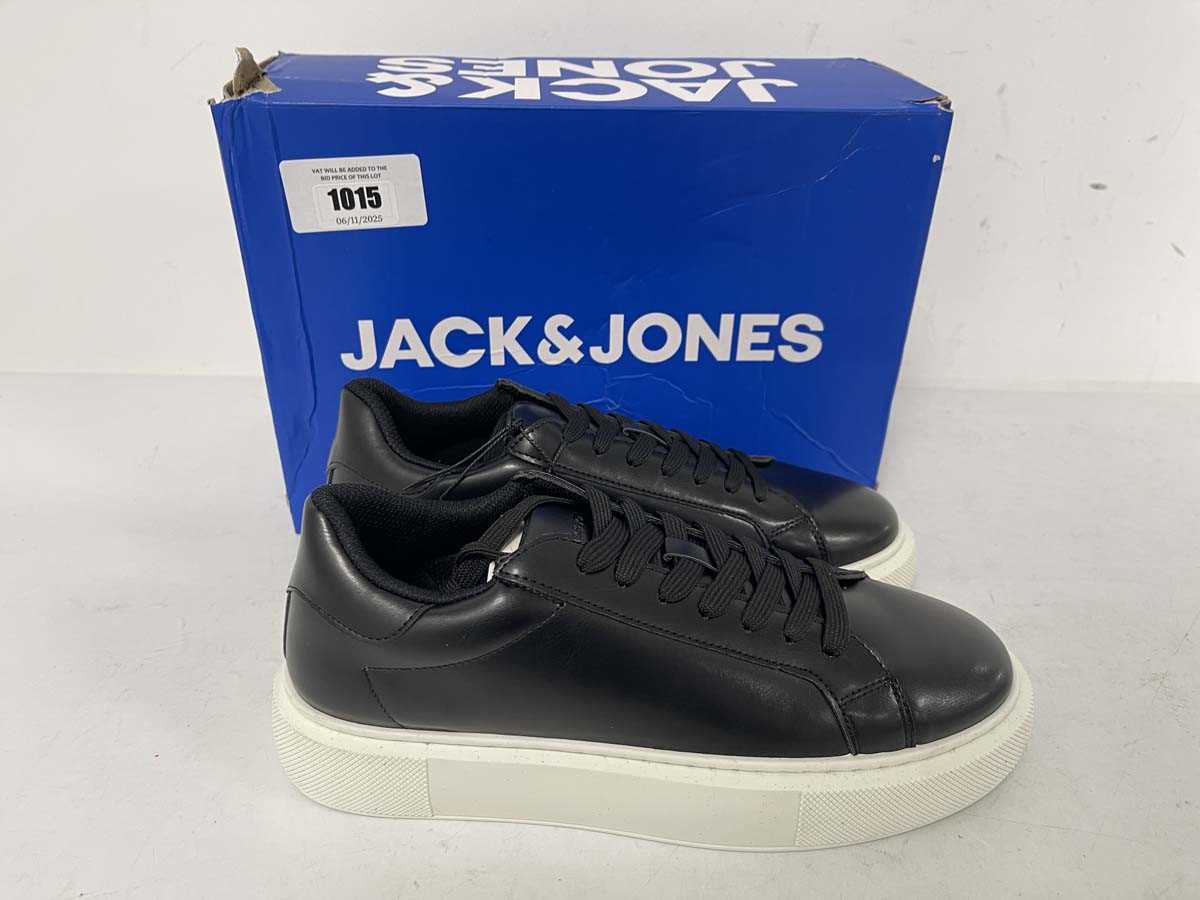 Lot 1015 - Jack & Jones faux leather trainers in black...