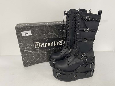 Lot 1018 - Demonia Cult vegan leather boots in black size...