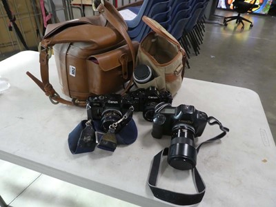 Lot 2135 - 2 bags containing 3 Canon film cameras and lenses
