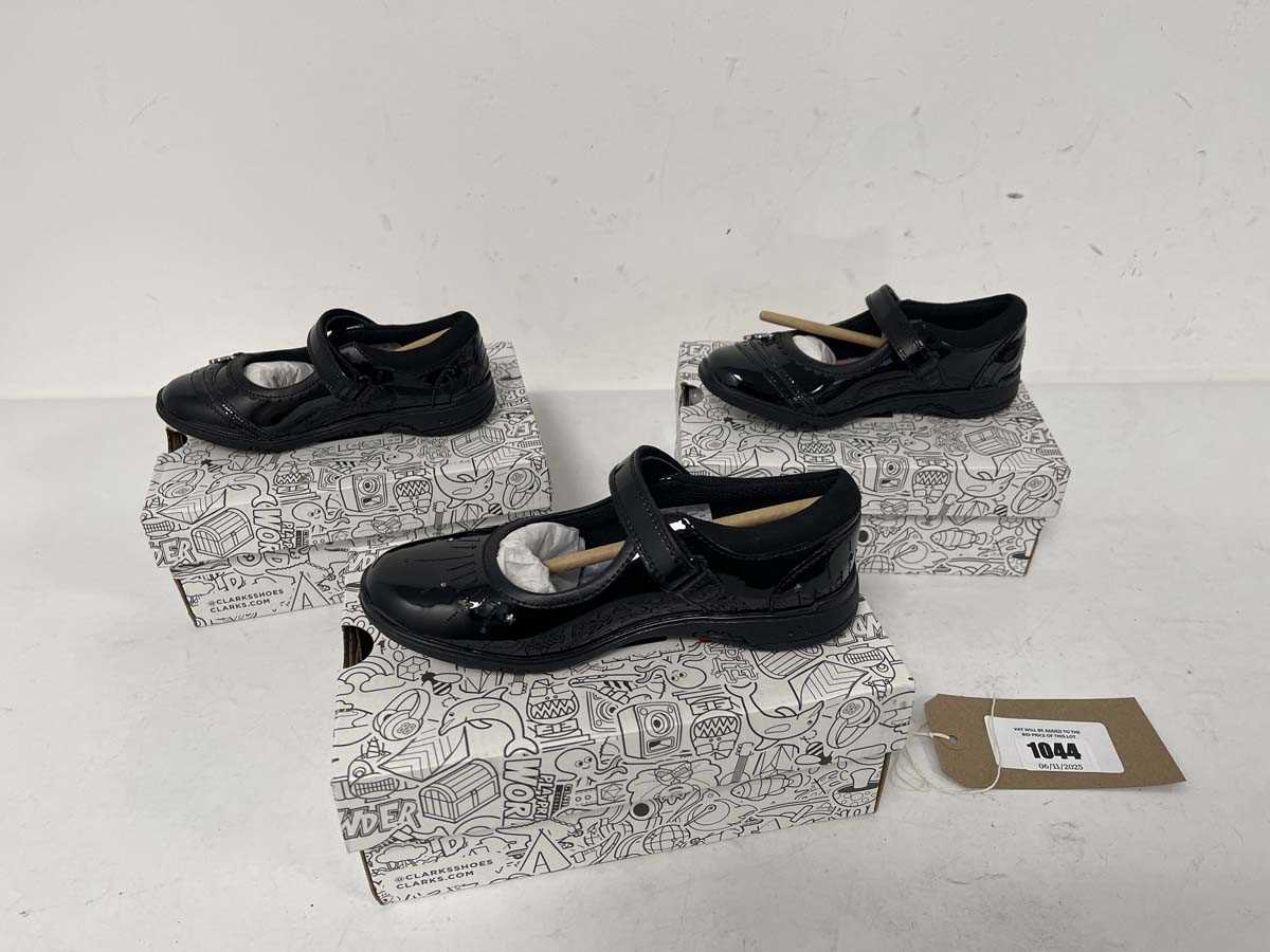 Lot 1044 - 3x Boxed pairs of Clarks children's shoes...