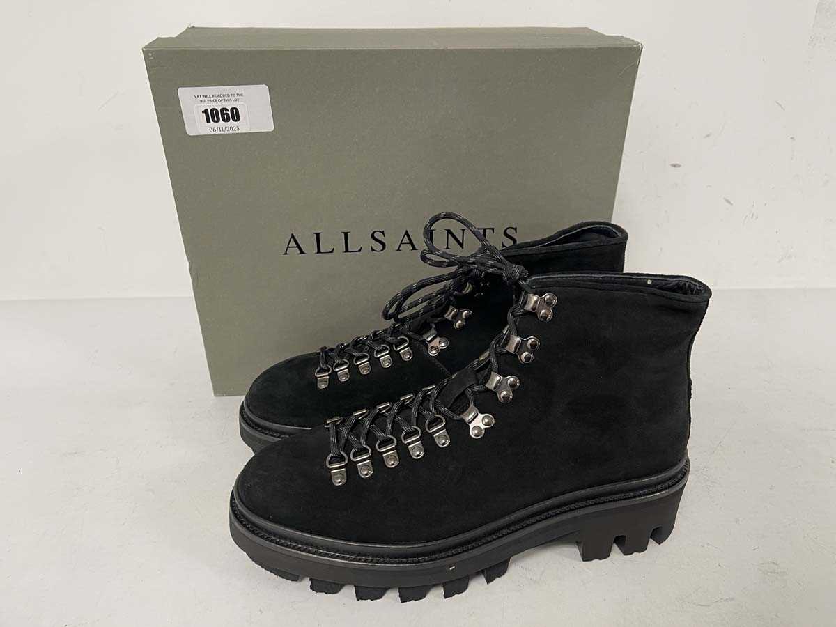 Lot 1060 - All Saints issac suede hiking boots in black...