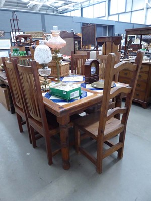 Lot 5140 - Large pine kitchen table with decorative tile...