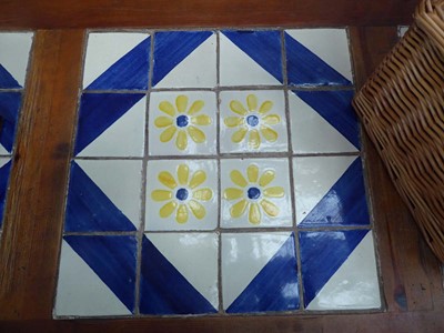 Lot 5140 - Large pine kitchen table with decorative tile...