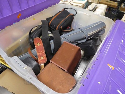Lot 2259 - Three boxes containing various cameras, camera...