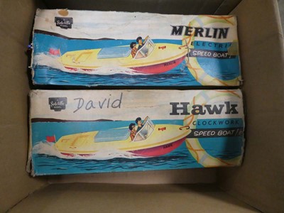 Lot 2466 - 2 boxed Sutcliffe clockwork speedboats (Merlin...