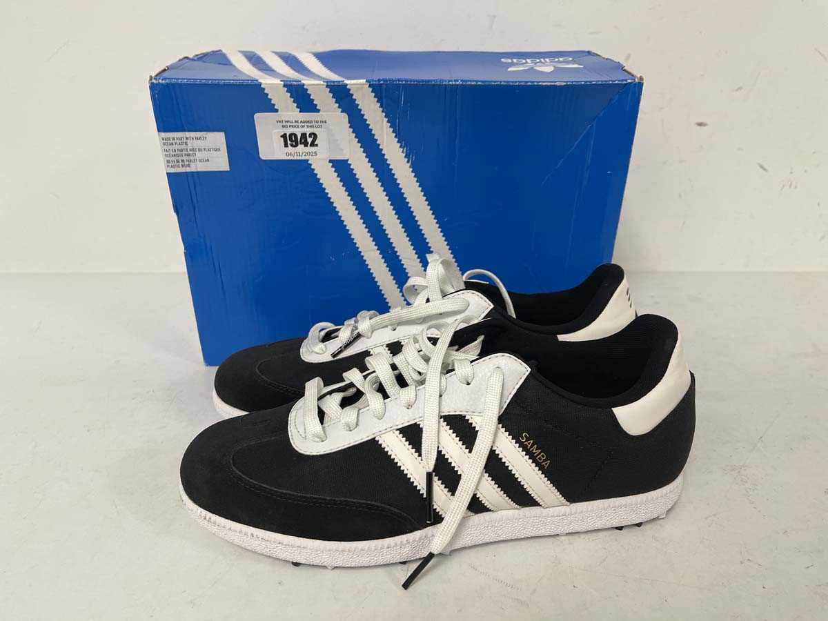 Lot 1942 - Adidas samba golf trainers in black size UK9 -...
