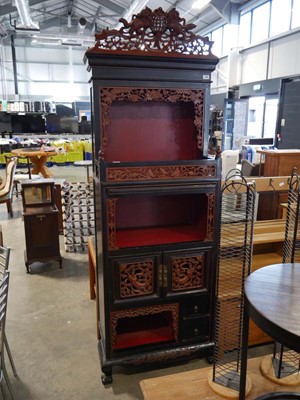 Lot 1340 - Red and black decorative Chinese cabinet with...