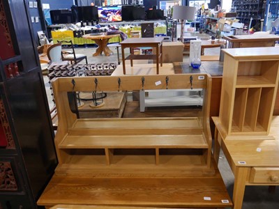 Lot 1345 - Light oak hanging hall unit with beveled...