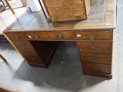 Lot 1350 - Dark oak twin pedestal office desk with an...