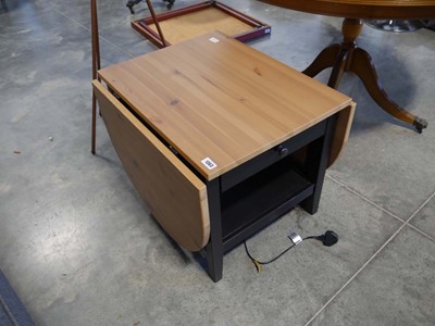 Lot 1363 - Modern black coffee table with drop leaf pine...