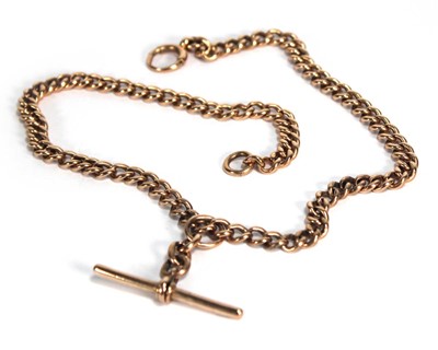 Lot 787 - A 15ct yellow gold curblink watch chain with t-...