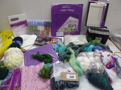 Lot 3546 - Assorted wool, fabrics, Craft scoreboard,...
