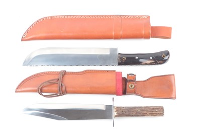 Lot 1126 - Two sheath knives: 9½ ins bowie blade with...