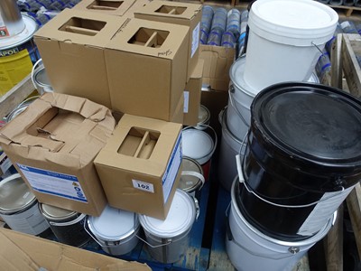Lot 102 - Pallet of various roofing adhesive and fluids...