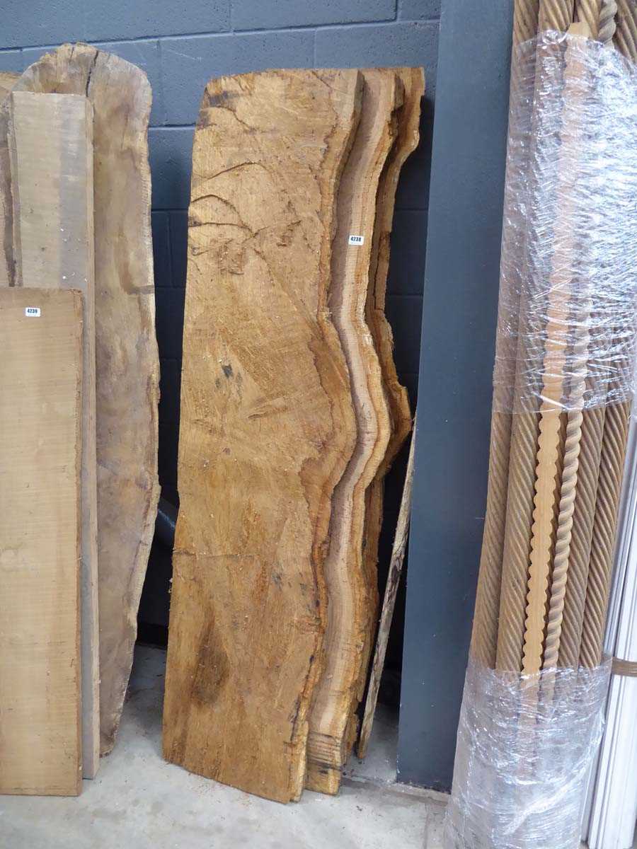 Lot 4238 - 3 sections of rough sawn waney edge brown oak