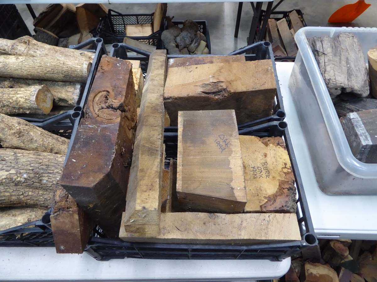 Lot 4256 - 2 crates of burr oak wood turning blocks